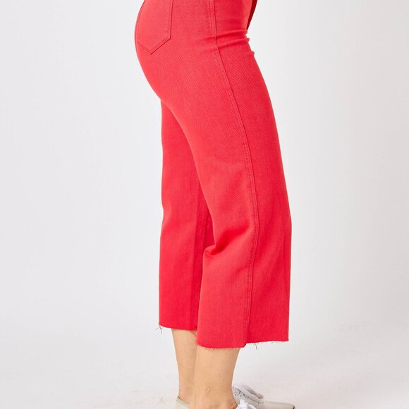 NWT Judy Blue High Waist Red Garment Dyed Tummy Control Crop Wide Leg - Picture 6 of 8